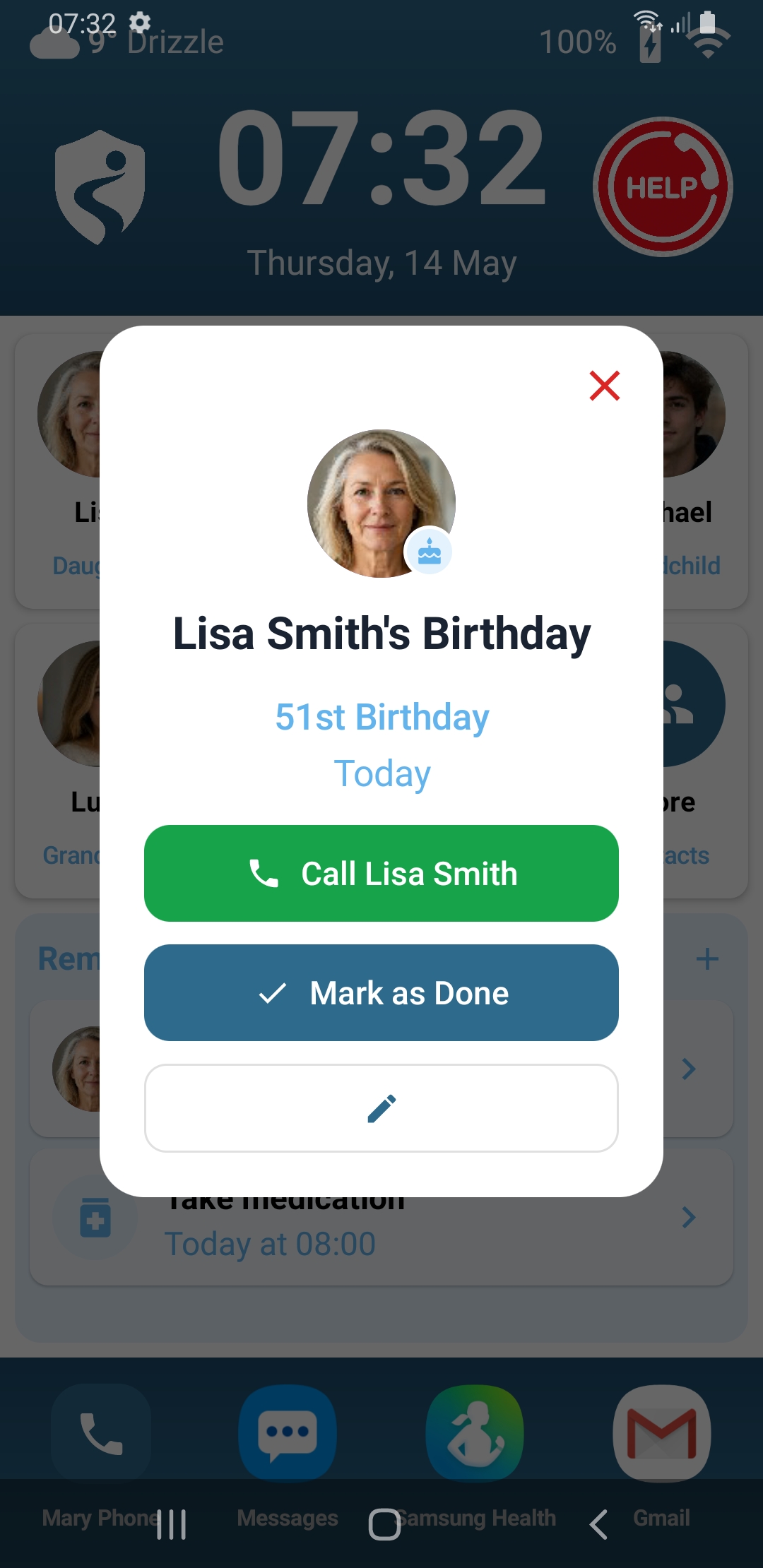 Birthday reminder popup