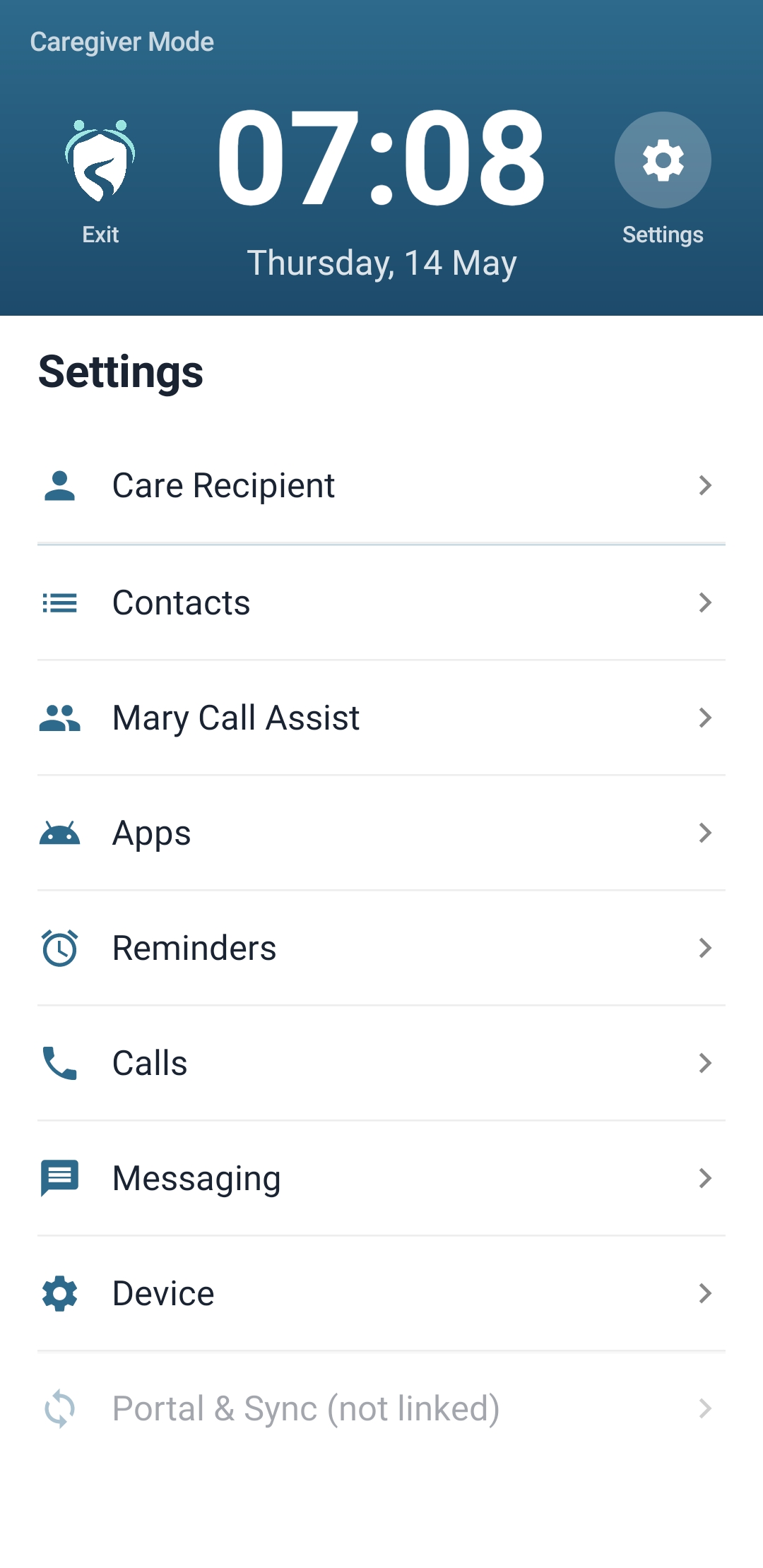 Caregiver settings